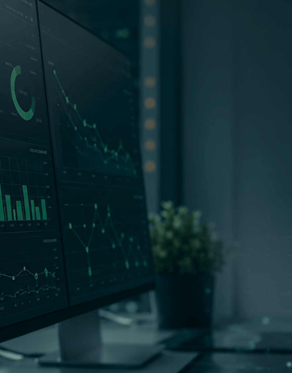 Digital analytics displayed across connected monitors